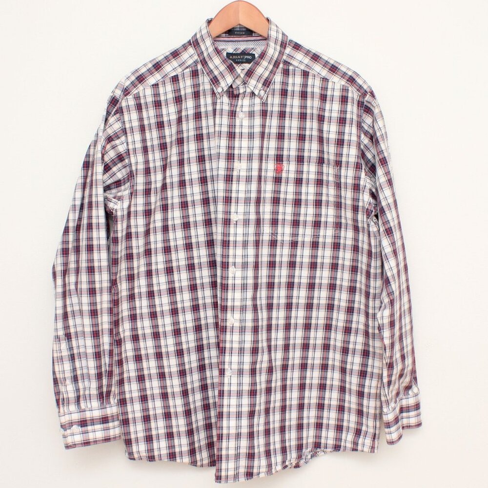 Ariat Pro Series Men's Checkered LS Shirt Red Fitted XLTG